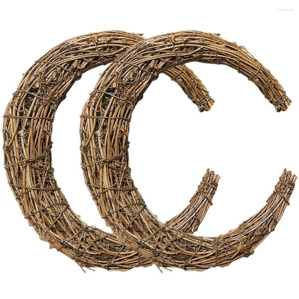 Flores decorativas 2 peças guirlanda de rattan lua faça você mesmo coroa de flores anel apanhador de sonhos flor porta da frente para artesanato decoração de natal