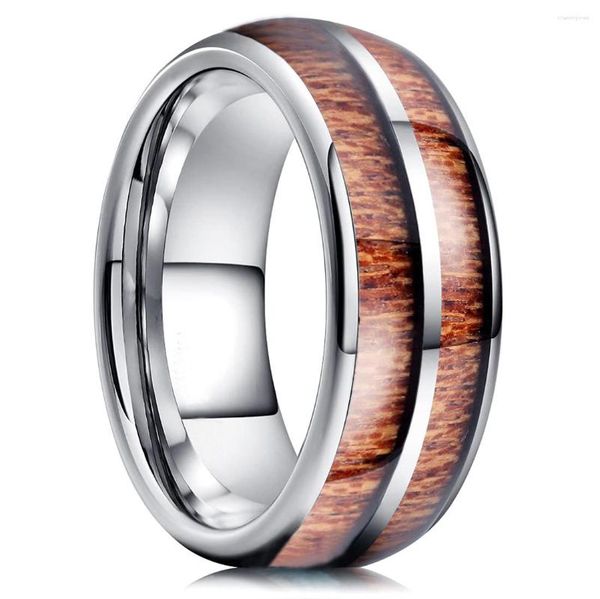 Alianças de casamento fashion 8 mm masculino titânio incrustação em aço inoxidável duplo ranhurado em madeira koa para mulheres presentes de dia dos namorados