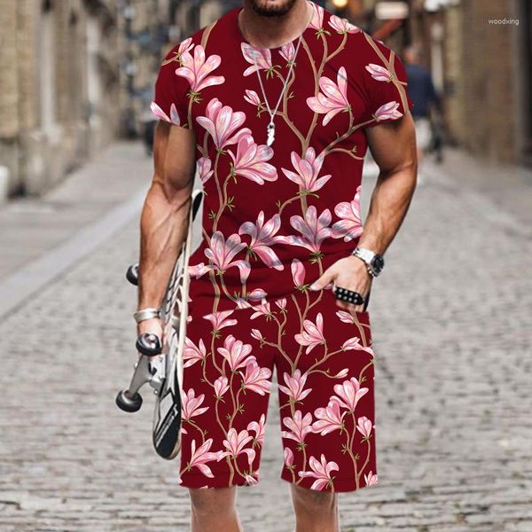 Tute da uomo Summer Mens Sets T-shirt Shorts 2pcs Set Fashion Tropical Plant Flowers Pantaloni Harajuku Tuta traspirante Tute da jogging