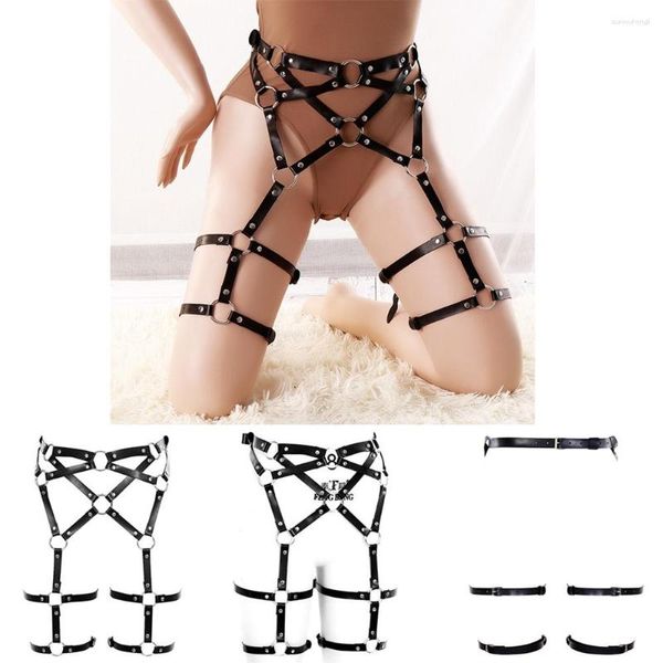 Cintos Sexy Underwear Lingerie de Couro Preto Arnês Para Mulheres Ajustar Tamanho da Cintura Suspensório Punk Estilo Gótico Traje Exótico Ligas
