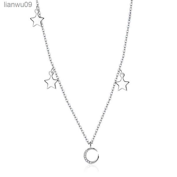 KOFSAC Exquisite Schöne Crescent Moon Star Halskette Für Mädchen Neue Mode Zirkon Schmuck 925 Silber Halsketten Frauen Geschenk L230704
