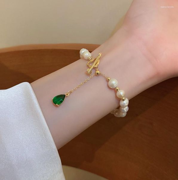 Pulseiras de elo banhado a ouro pérola avó verde gota de água em forma de zircônia para mulheres joias da moda