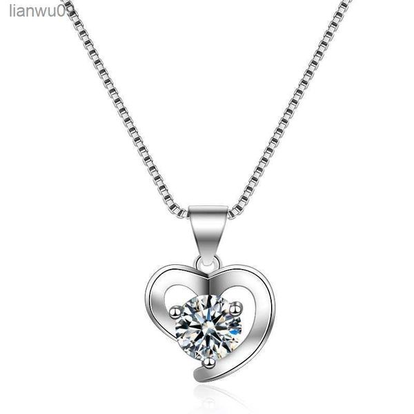 Modaya 925 Sterling Gümüş Kolye Kadın Mücevherleri Zarif Kristal Kalp Kolye Kolye Kadın Prenses Nişan Bijou L230704