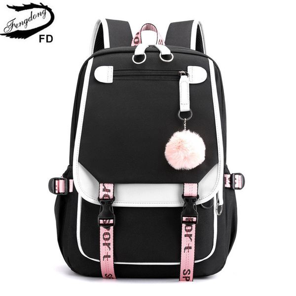 Schultaschen Fengdong Kinderschulrucksack für Mädchen im koreanischen Stil, schwarz, rosa, süßer Rucksack, Schultasche, Kawaii-Rucksäcke für Mädchen im Teenageralter, Geschenk 230807