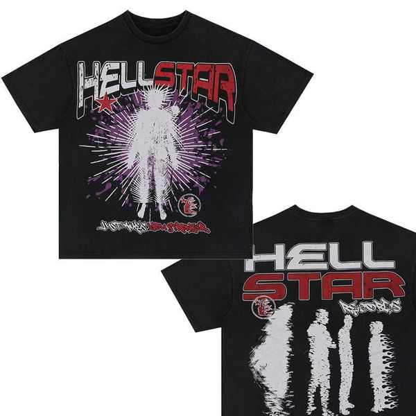Hellsta Mens T-Shirts Pamuk T-Shirt Moda Siyah Hellstar Gömlek Giyim Cehennem Yıldız Karikatür Grafik Punk Rock Üstler Yaz High Street Street Giyim 7823