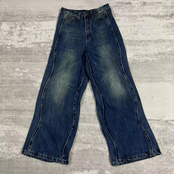 Herrenjeans Vintage-Jeans für Männer Hip Hop Rock Solid Wave Cowboy-Hosen Harajuku Baggy JeansOversize Straight Loose Wide Leg Pants 230804