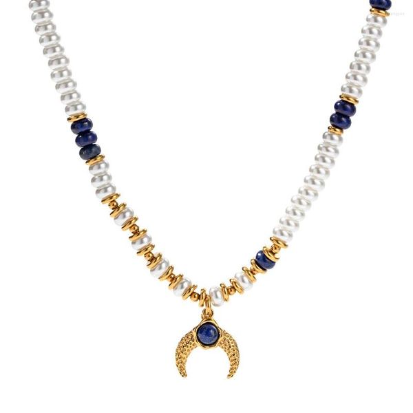 Anhänger Halsketten Uworld Luxus Lapis Natürliche Perle Stein Kette Halskette Mode Edelstahl Handgemachte Schmuck Wasserdicht Für Frauen