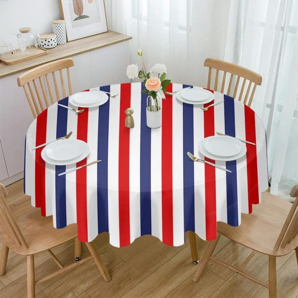 Tovaglia Borsa tessuta a righe bianche blu rosse Tovaglia impermeabile Decorazione Copertura rotonda per cucina Sala da pranzo domestica per matrimoni