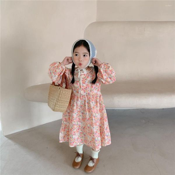 Mädchen Kleider 2023 Mädchen Gedruckt Kleid Mode Volle Hülse Baumwolle Herbst Kinder Kleidung 1-7 Jahre