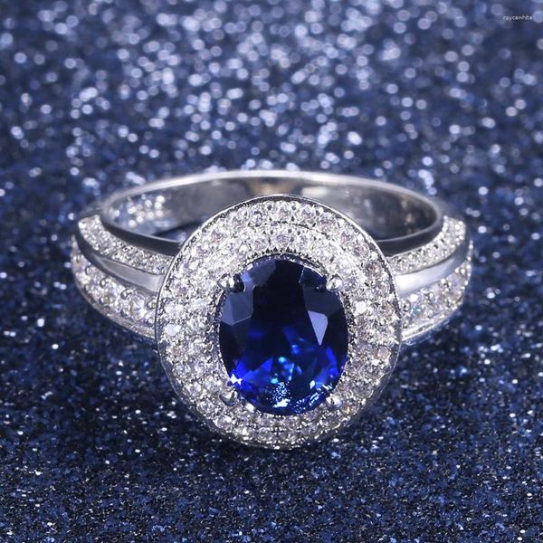 Кластерные кольца роскошные зубные кольца для женщин с темно-синим цирконом каменным годовщиной подарки жена Микрооплаченный середина