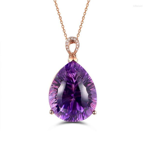 Collane con ciondolo Collana con goccia d'acqua di ametista di lusso per le donne Gemme di lavanda viola Accessori di cristallo di moda Catena di gioielli regalo In