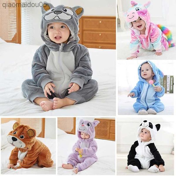 Cute Cartoon Flanella Baby Pagliaccetti Punto Orso Panda Pigiama Cotone Neonato Ragazze Animale Arriva Baby Tuta Kigurumi Onesies L230712