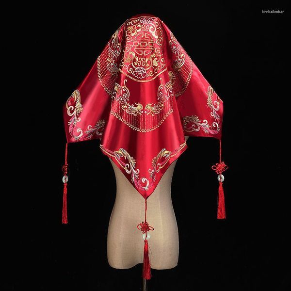 Schals 1 stück Frauen Rot Endshield Braut Hochzeit Chinesischen Stil Exquisite Gestickte Weibliche Quaste Dekoration