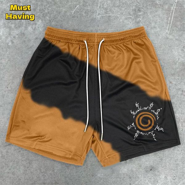 Shorts Masculino Anime Estampa Ginásio Para Homens Fitness Treino Musculação Malha Secagem Rápida Respirável Verão Casual Com Bolsos 5 Polegadas