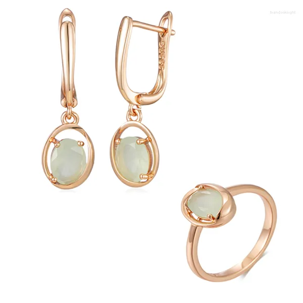 Halskette Ohrringe Set Wbmqda Luxus Einfache Grüne Natürliche Zirkon Lange Tropfen Ring Für Frauen 585 Rose Gold Farbe Ethnische Hochzeit feine