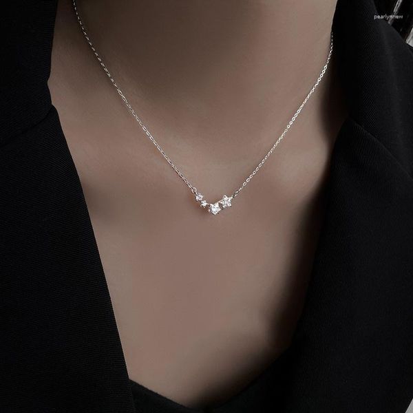 Catene Collana in argento sterling 925 con stelle geometriche semplici per fidanzamento da donna Gioielleria raffinata Festa di nozze Regalo di compleanno