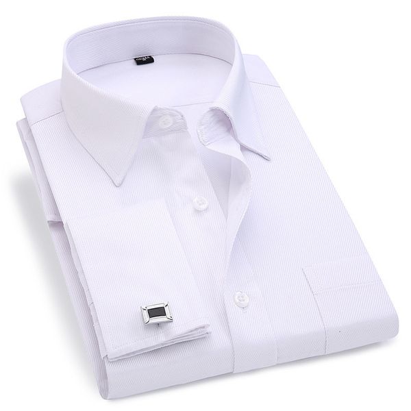 Camicie casual da uomo Camicia da uomo con polsini alla francese Camicia bianca a maniche lunghe con bottoni casual Camicie da uomo di marca Gemelli aderenti inclusi 6XL 230804