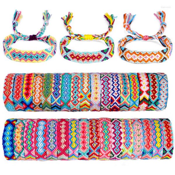 Link Pulseiras Cores Boho Nepal Étnica Pulseira Feito à Mão Verão Praia Trança Corda Algodão Envoltório Tecido Corda Amizade Para Mulheres Homens