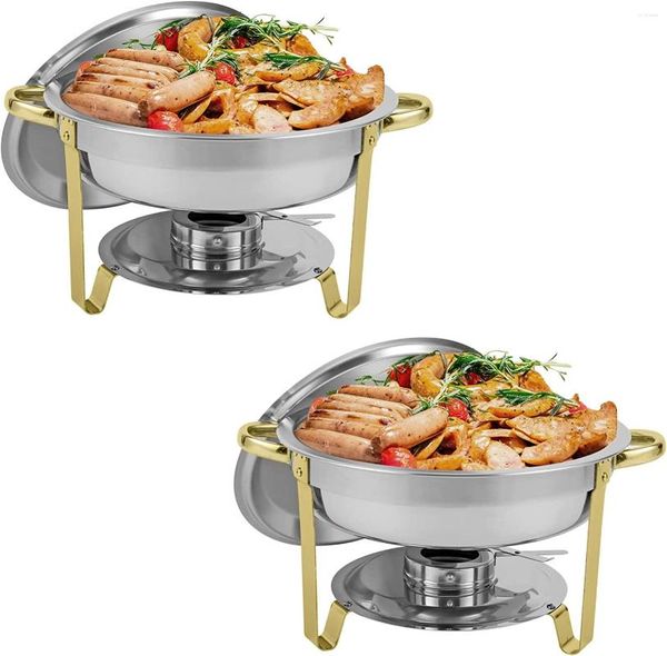 Piatti Scaldavivande Buffet Set 2 Confezione Rotondo Acciaio Inossidabile Pieghevoli Rinforzi E Scaldamuscoli Set 5 QT Full Size Con Vaschetta Acqua P