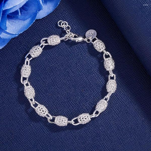 Link-Armbänder Sonderangebot 925 Stempel Silber Farbe Armband für Frauen Frosted Hohlkugelkette Mode Edlen Schmuck Hochzeit Party Geschenk