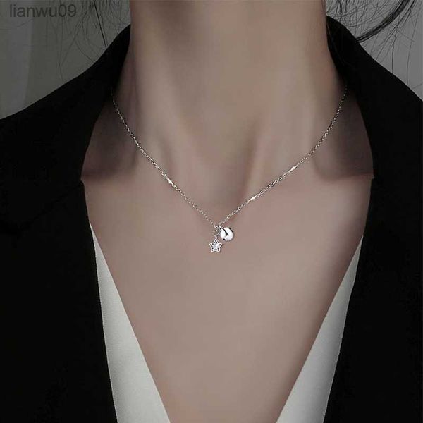 Collar con colgante de campanas de estrella de circón de Plata de Ley 925 para mujer, joyería fina de verano, regalo de fiesta de moda minimalista L230704