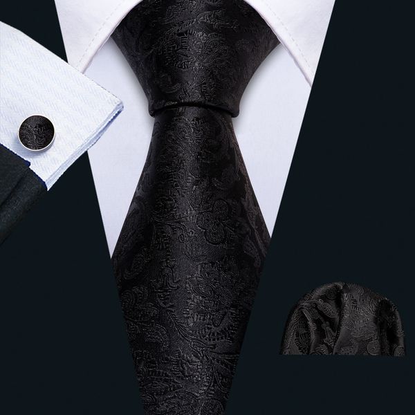 Cravatte da uomo Cravatta da sposa Nera Paisley in seta solida per uomo Fazzoletto Gravat Gemelli Spilla Set Barry Wang Designer FA 5510 230807