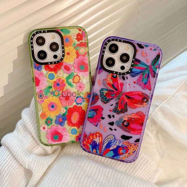 Capas de celular CASETIFY Art Butterfly Fresh Flowers Glitter Case para iPhone 14 13 11 12 Pro Max Luxury Colorful Shockproof Acrylic Clear Cover J230421 HKD230807