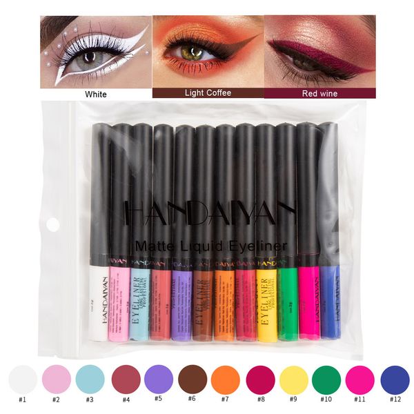 Eye ShadowLiner Combination 12 ColorsKit Eye Pencil Waterproof Eyeliner Liquid Make Up Matte Eye Liner Green Red Blue Brown Black Eyeliner Easy To Wear 230807