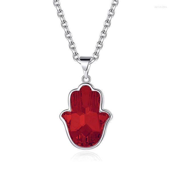 Подвесные ожерелья Lucky Red Fatima Dist Ожерелье для женщин для женщин, девочки, фантастические камень, оригинальный из Австрии серебряный цвет друзей