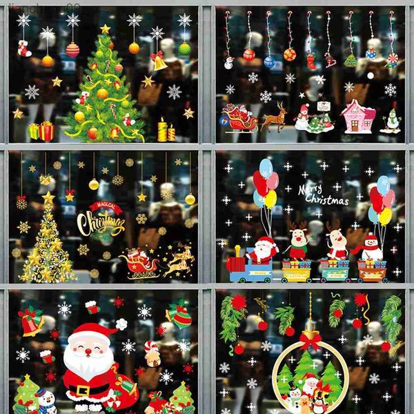 Adesivos de Papai Noel Feliz Natal Decorações para Casa 2022 Navidad Enfeites de Natal Adesivos de Janela de Natal Ano Novo 2023 L230620