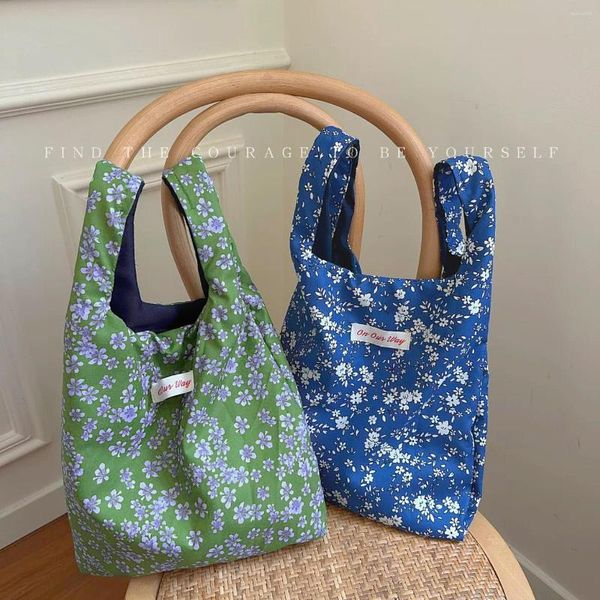 Abendtaschen, Sommer-Baumwollstoff, Blumen-Stofftasche, Rose bedruckt, blaue Schulter, Original selbstgemachte Nische, französische Vintage-Unterarmtasche