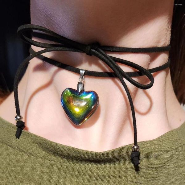 Anhänger Halsketten Übertreibung Süße Kühle Laser Liebe Herz Halskette Einstellbare Seil Ketten Choker Koreanische Modeschmuck Für Frauen Freundin