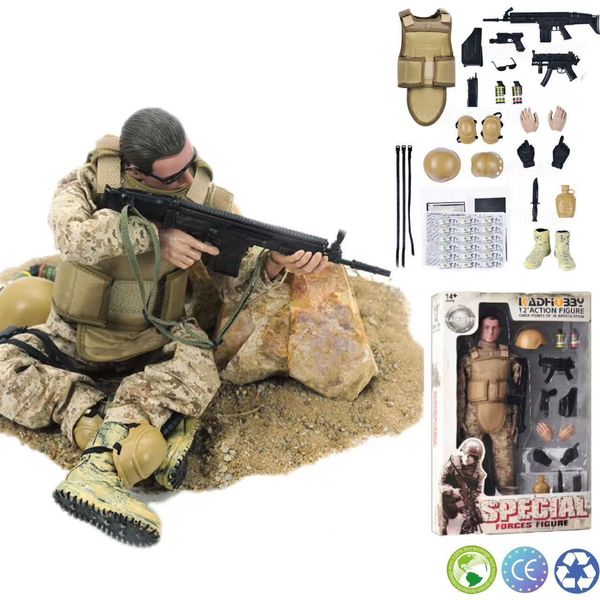 Figuras Militares 12''Navy Seals Soldados Militares Americanos Forças Especiais Homem do Exército Figuras de Ação Play Set-Digital Desert Camouflage 230808