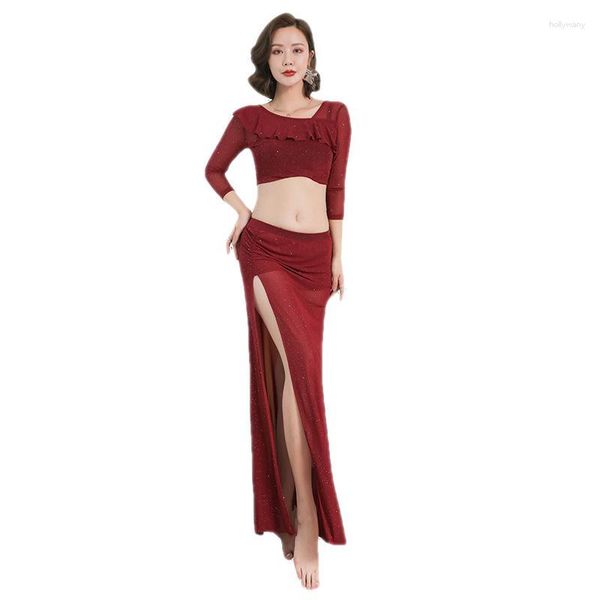 Sahne Giyim Yetişkin Bayan Kadın Belly Dans Kostüm Oriental Bellydance Etek Performans Mahsul Üst Uygulama Giysileri Seti