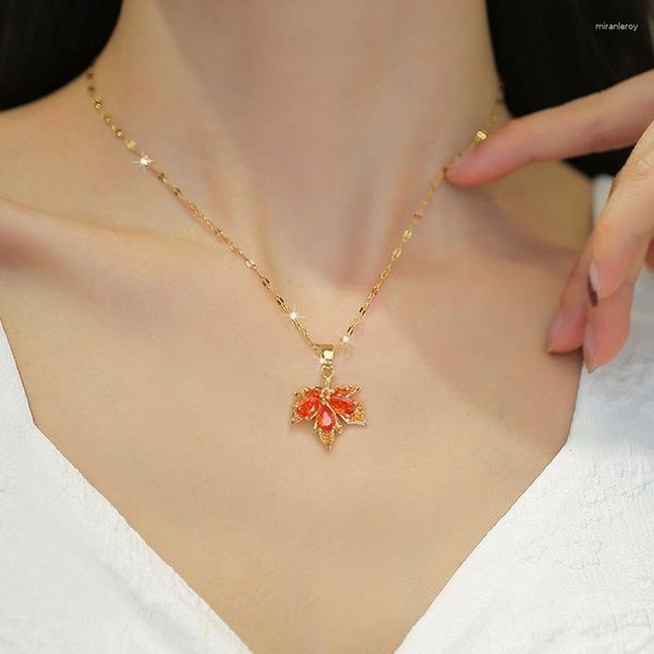 Ketten Ins Luxus Halskette Damen Rot Titan Stahl Zirkon Anhänger Charming Mädchen Hochzeit Verlobung Schmuck Geschenk