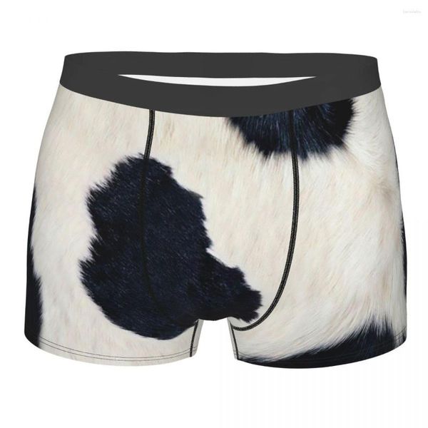 Mutande Novità Boxer in vera pelle di vacchetta bianca e nera Pantaloncini da uomo Comodi slip in pelle di mucca rustica in pelliccia sintetica