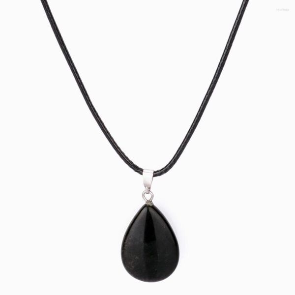 Collane con ciondolo Goccia d'acqua nera Collana con quarzo in pietra naturale Donna Uomo Girocollo Regali Gioielli Charms a catena in pelle