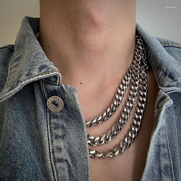 Correntes Punk Colar de Corrente Cubana Para Homens Feminino Básico Aço Inoxidável Curb Link Gargantilhas Vintage Cor Prata Metal Colla Presente