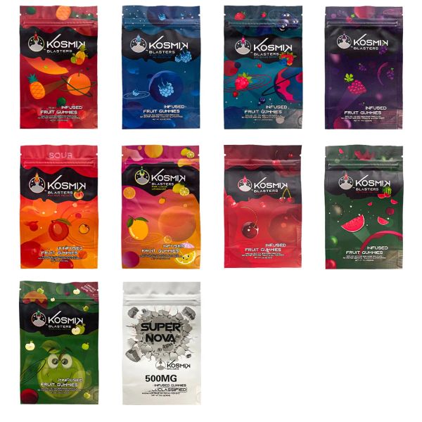 sacchetti mylar di alta qualità all'ingrosso 500mg kosmik big bang berry blu lampone kocoa komets pulsar pesca super nova borse da frutto