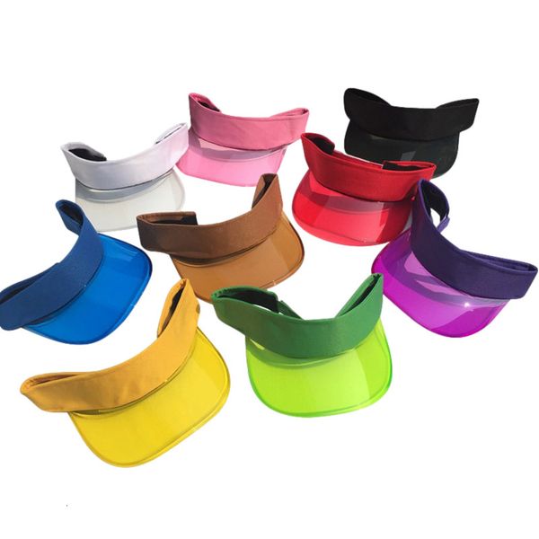 Viseiras Chapéu Viseira Solar de Verão Feminino Aba Grande Chapéus Plásticos Candy Bonés à Prova de Vento Casual Protetor Solar Transparente UV 230808