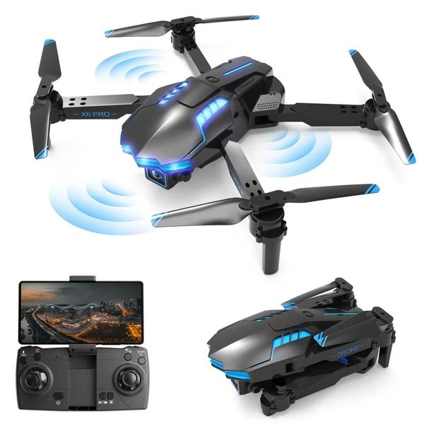 Drone pieghevole XKRC X6 con doppia fotocamera, luci a LED, evitamento degli ostacoli, posizionamento del flusso ottico, ritorno intelligente, arresto di emergenza, conversazione gestuale, foto, lotta traiettoria