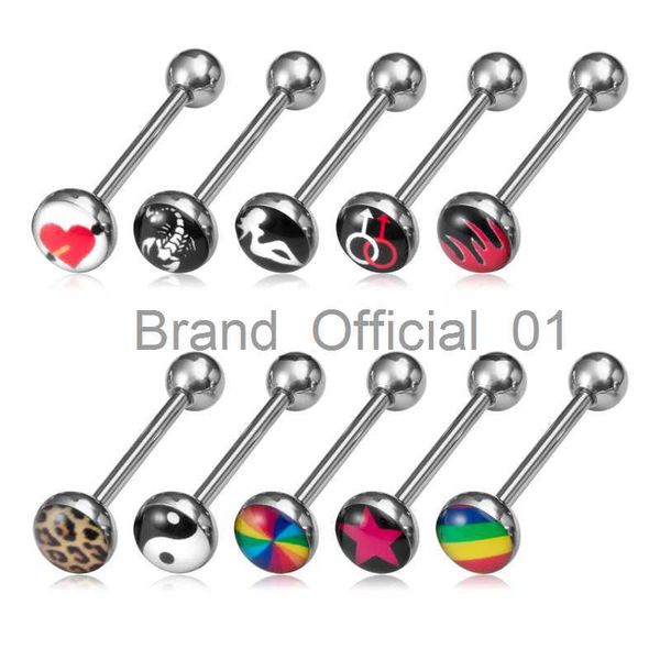 10 pz / set colorato piercing alla lingua bilanciere stud cartoon lingua anello bar acciaio inossidabile punk per donna uomo gioielli corpo sexy 14g x0808