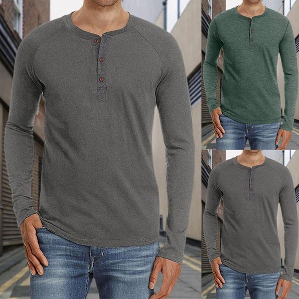 Herren-T-Shirts, langärmelige Bluse, groß, groß, für Herren, Henley-Hemd, Baumwolle, lässig, Sommer