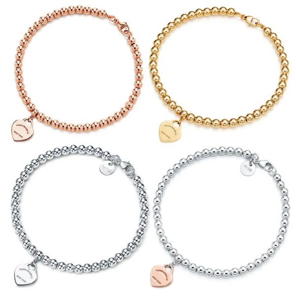 4mm runde Perle Liebe herzförmige Armband weibliche verdickte Silber Bodenbeschichtung für Freundin Souvenir Geschenk Mode Charme Schmuck