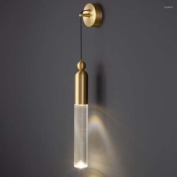 Wandlampen Messing Einfache Badezimmerspiegel Frontlampe Nachttisch Modernes nordisches Schlafzimmer Alle Kupfer-Acryl