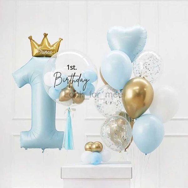 40 polegadas Príncipe Coroa Número Balões Foil Decoração de Festa de 1º Aniversário Crianças Menino Menina Primeiro Aniversário de Um Ano Globos Suprimentos HKD230808