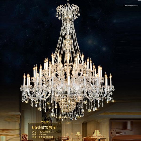 Lustres Moderno Lustre de Cristal Grande El Hall Lobby Vidro Grande Vela Lâmpada de Teto Pendente Escada Longa Iluminação Pendurada Foyer LED