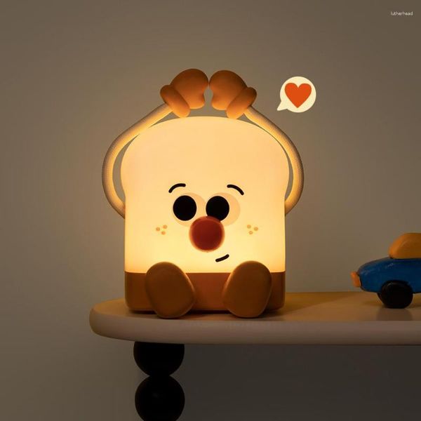 Nachtlichter Cartoon Brot Licht Tragbare Toast Kinder Lampe Telefonhalter Eingebaute Batterie 1200 mAh Für Studentenwohnheim