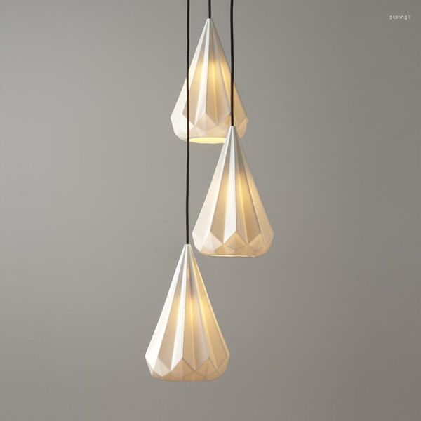 Pendelleuchten 2023 Nordic Diamond Keramik Weiß Kleine Lampe E27 Esszimmer Küche Japanischer Moderner Stil Apartment Licht