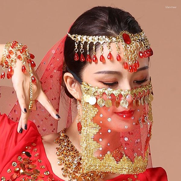 Abbigliamento da palcoscenico Velo di danza del ventre Maschera misteriosa Accessori Copricapo Xinjiang Performance Centro sopracciglia